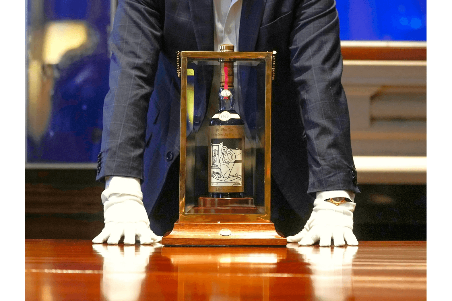 A bottle of Macallan Adami 1926 whisky, on display at Sotheby's in London. Photographer Kin Cheung/AP